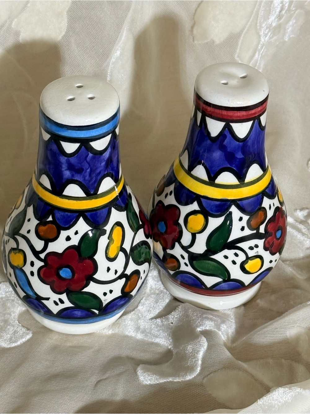 Talavera Style Hand-Painted Floral Ceramic Salt and Pepper Shakers